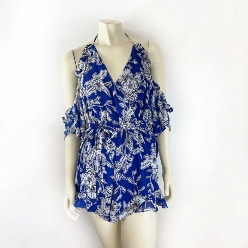 Bardot Sicily Cold Shoulder V-Neck Floral Romper